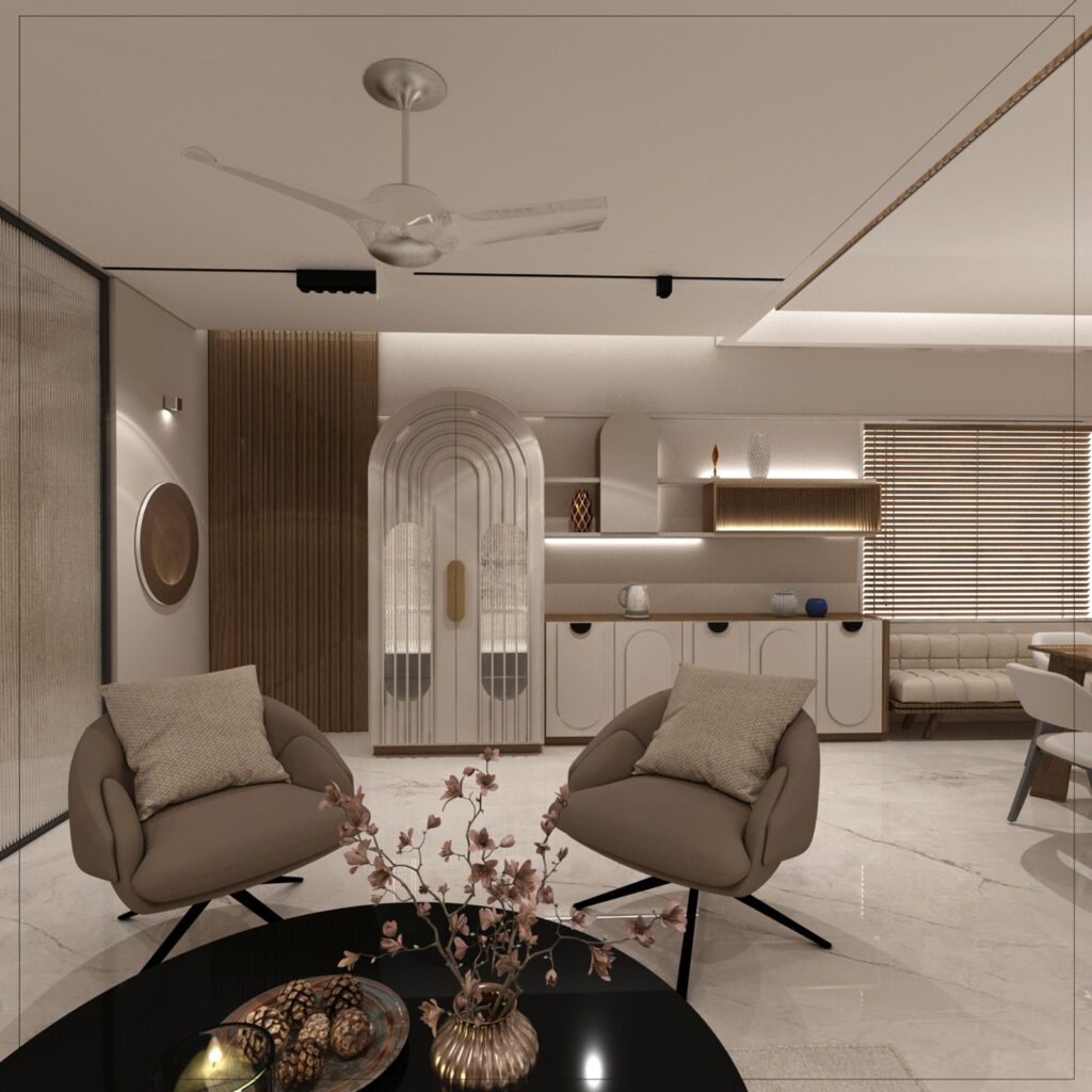 Modern living room interior design by Nirveen Interior Pvt Ltd in Ahmedabad