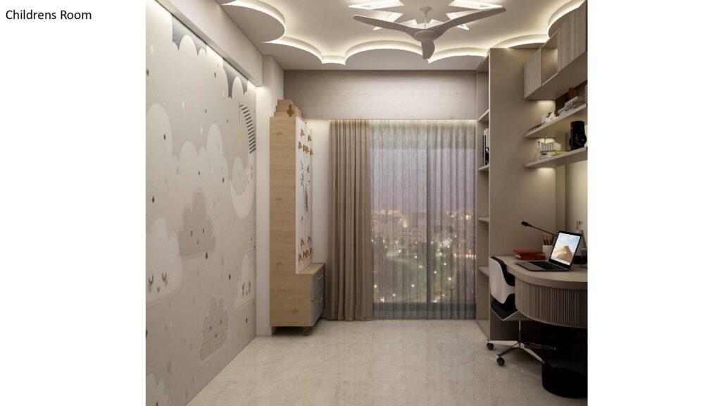 modern kids study table design in bedroom Ahmedabad Nirveen Interior Pvt Ltd