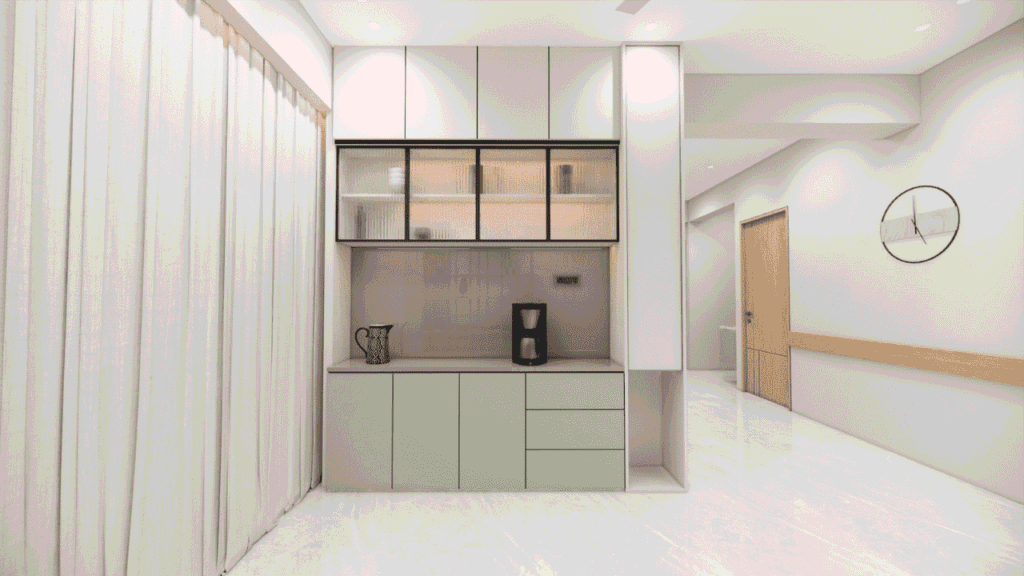 Modular kitchen interior design at Atmos by Solriya Gandhinagar — Nirveen Interior